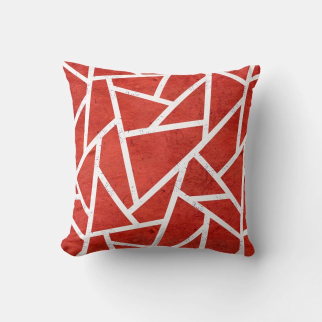 Red and white mosaic pattern cushion (Front)