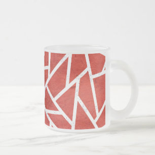 Red and white mosaic pattern frosted glass coffee mug