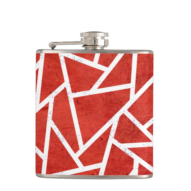 Red and white mosaic pattern hip flask (Front)