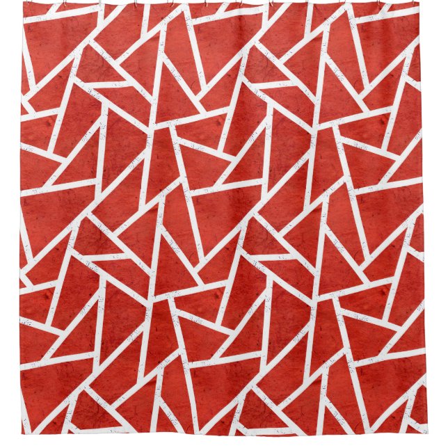 Red and white mosaic pattern shower curtain (Front)