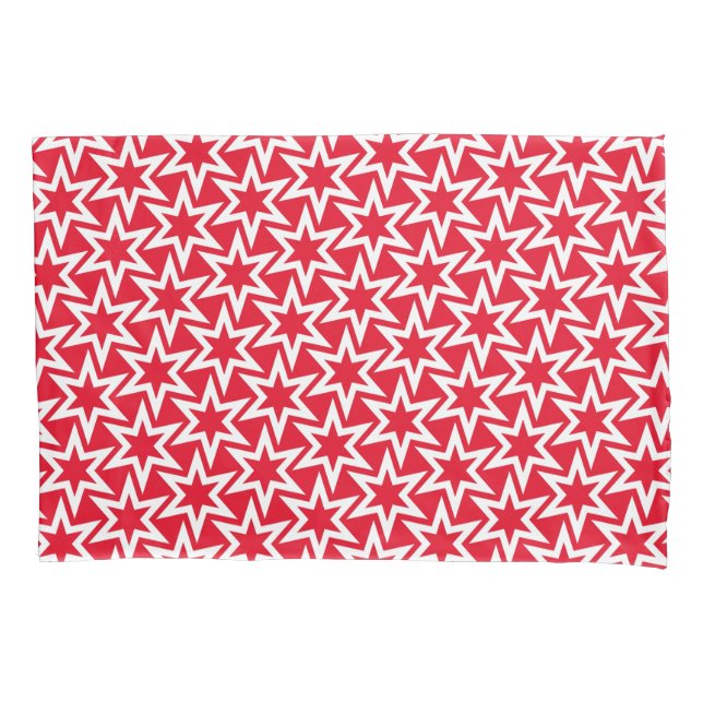Red And White Motif | Geometric Star Pattern Pillowcase (Front)