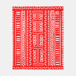 Red and White Mud Cloth Fleece Blanket, 50"x60"