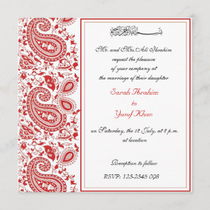 Red and white Muslim wedding Invitation