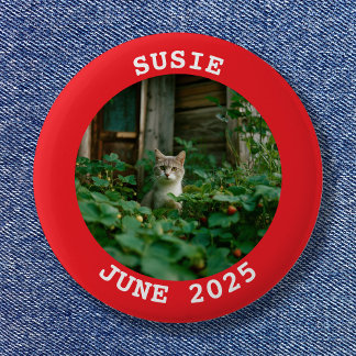 Red and White Name Round Family Cat Photo 6 Cm Round Badge