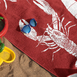 Red and White Nautical Lobster Collage Beach Towel