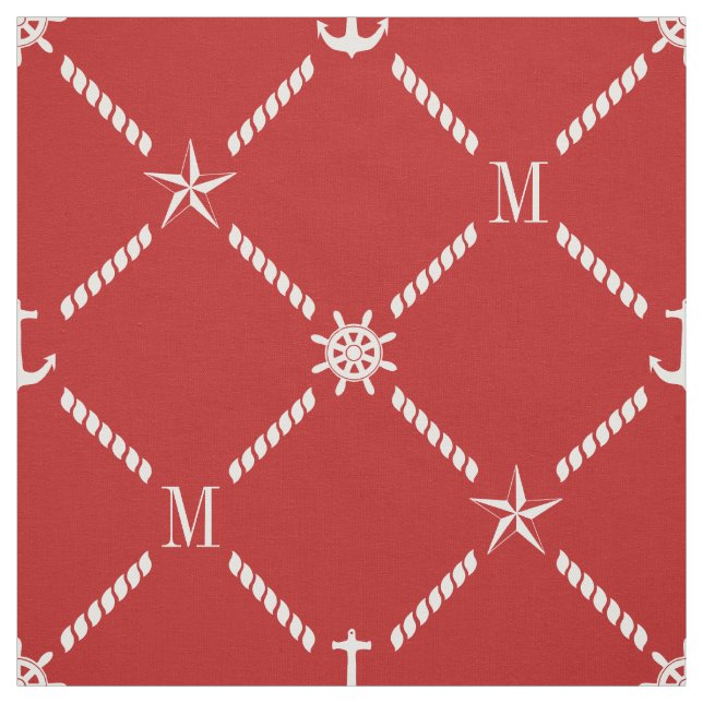 Red and White Nautical Monogram Fabric (Swatch)