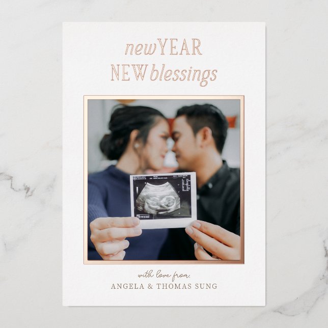 Red and White New Year New Blessings Pregnancy Foil Holiday Card (Front)