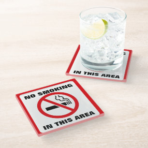 Red and White No Smoking Glass Coaster