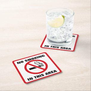 Red and White No Smoking Square Paper Coaster