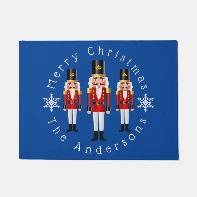 Red and White Nutcrackers Personalise Doormat (Front)