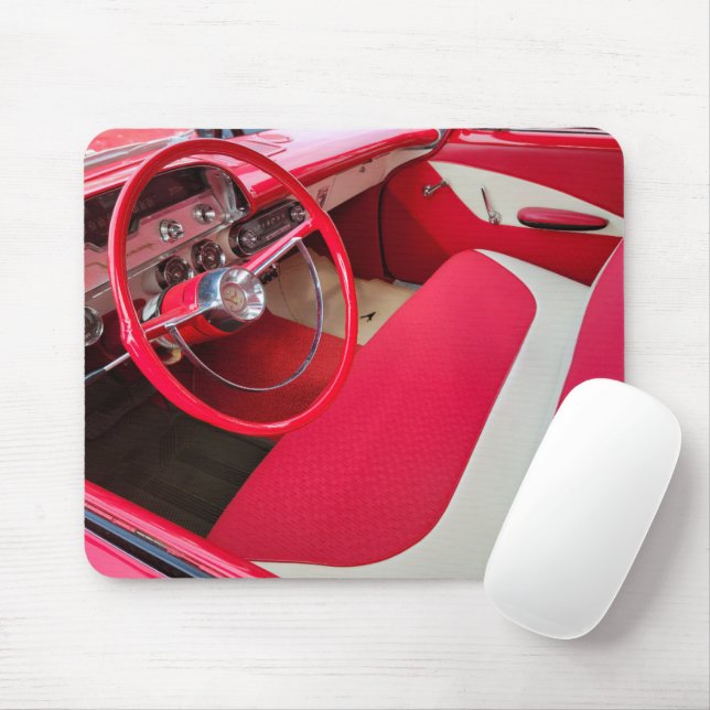 Red and White Old Car Interior Mouse Mat (With Mouse)