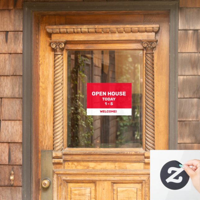 Red and White Open House Window Cling (Home Door)