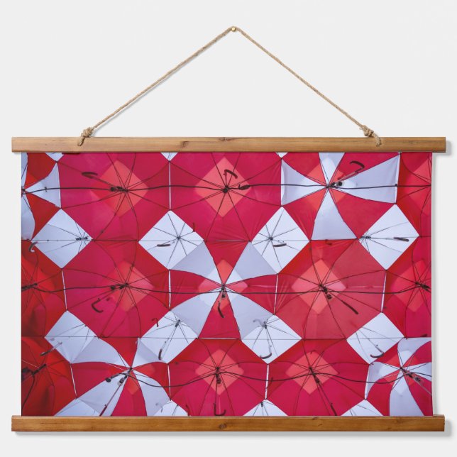 Red and White Open Umbrella Ceiling Hanging Tapestry (Front)