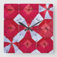 Red and White Open Umbrella Ceiling