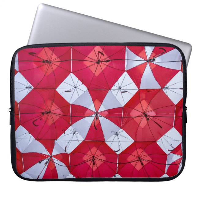 Red and White Open Umbrellas Laptop Sleeve (Front)
