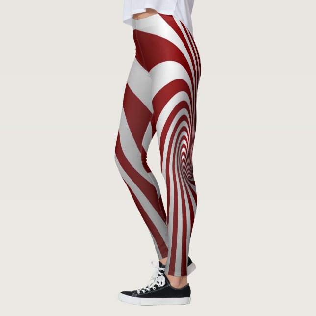 Red and White Optical Illusion Leggings (Left)
