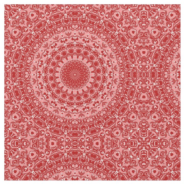 Red and White Ornamental Mandala Pattern Fabric (Close Up)