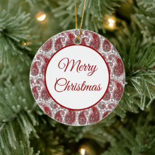 Red and white paisley ceramic ornament