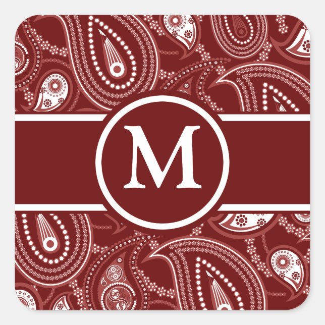Red and White Paisley Square Sticker (Front)