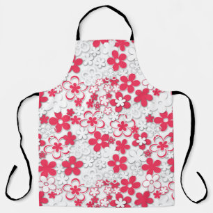Red and white paper flowers apron