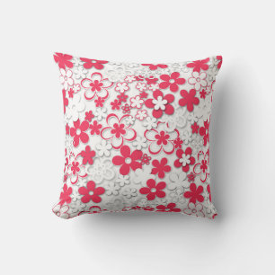 Red and white paper flowers cushion