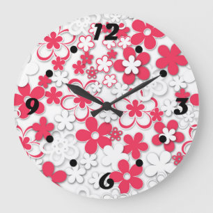 Red and white paper flowers large clock