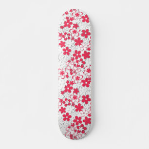 Red and white paper flowers skateboard