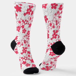 Red and white paper flowers socks
