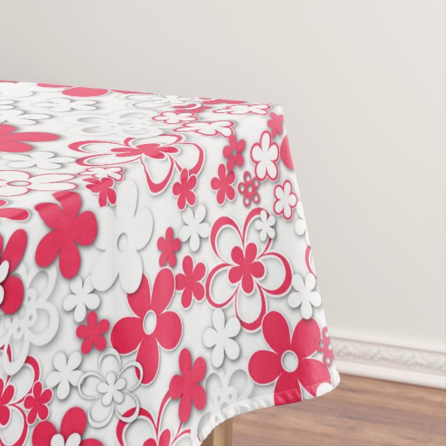 Red and white paper flowers tablecloth (In Situ)