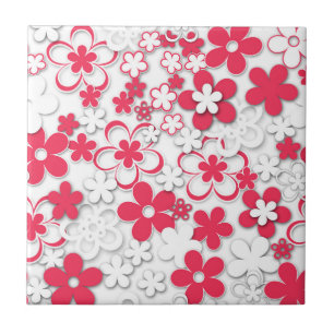 Red and white paper flowers tile