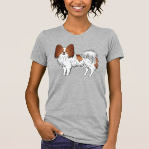Red And White Papillon Cute Cartoon Dog Design T-Shirt