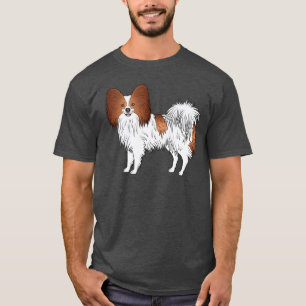 Red And White Papillon Cute Cartoon Dog Drawing T-Shirt