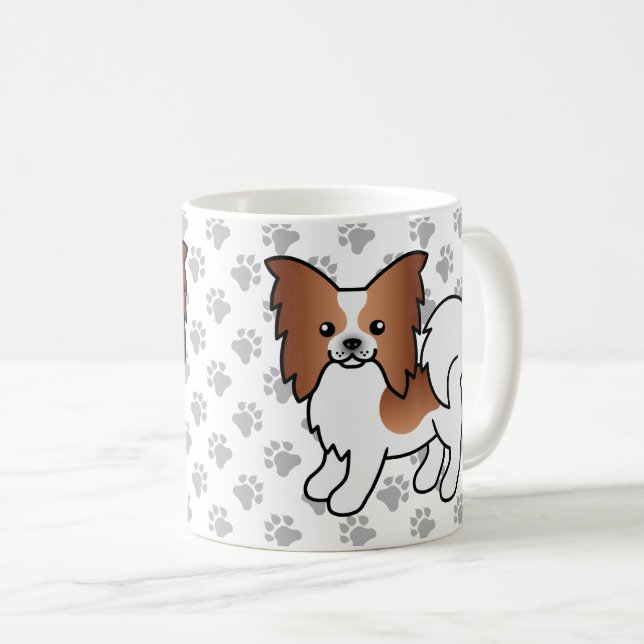 Red And White Papillon Cute Cartoon Dog & Paws Coffee Mug (Front Right)