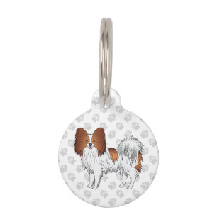 Red And White Papillon Cute Cartoon Dog Pet Tag