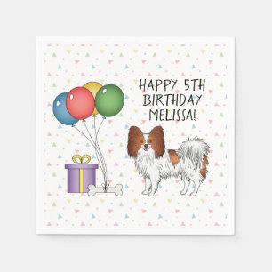 Red And White Papillon Cute Dog - Birthday Napkin