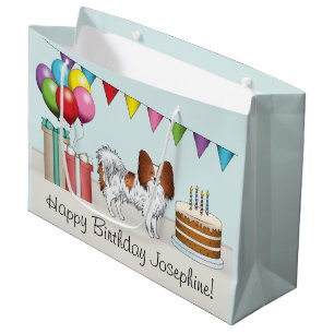 Red And White Papillon Dog Colourful Birthday Large Gift Bag