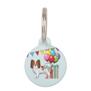 Red And White Papillon Dog Colourful Birthday Pet Tag