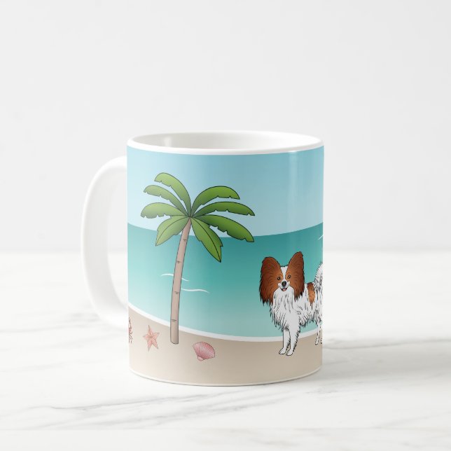 Red And White Papillon Dog Tropical Summer Beach Coffee Mug (Front Left)