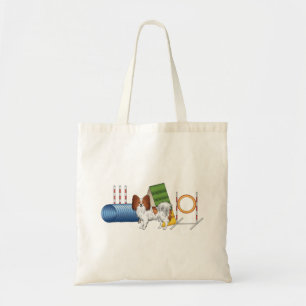 Red And White Papillon With Agility Equipment Tote Bag