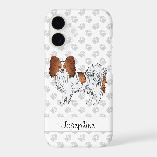 Red And White Papillon With Paws And Custom Name