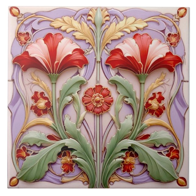Red and White Parrot Tulips Tile (Front)