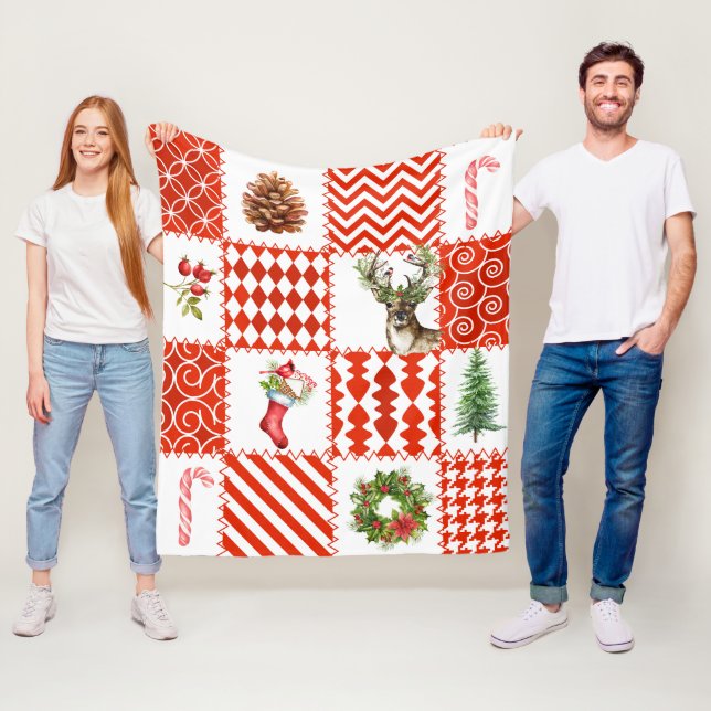 Red and White Patchwork Christmas Quilt Blanket (In Situ)
