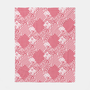 Red and white patchwork rustic Fleece Blanket
