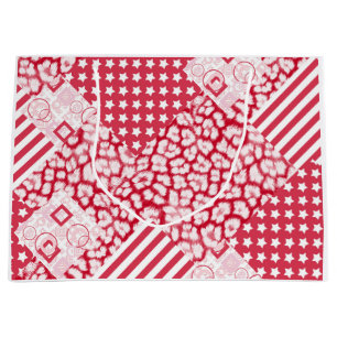  Red and white patchwork rustic Large Gift Bag