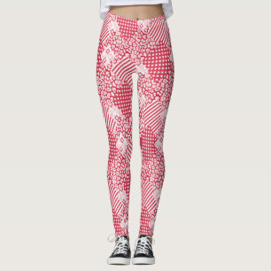 Red and white patchwork rustic Leggings