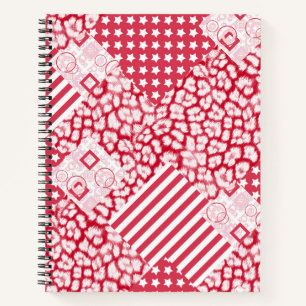 Red and white patchwork rustic Notebook