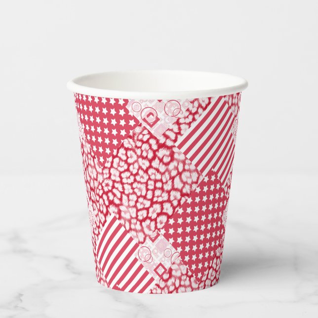  Red and white patchwork rustic Paper Cups (Front)
