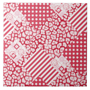 Red and white patchwork rustic Tile