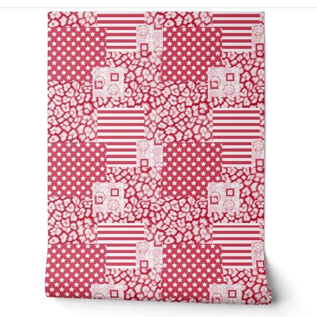  Red and white patchwork rustic Wallpaper (Unrolling)