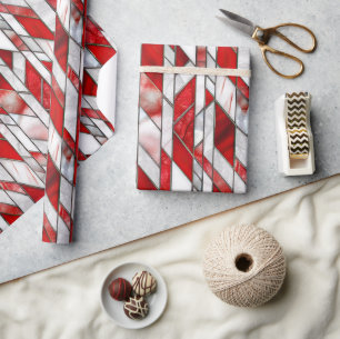 Red and White Patriotic Stained Glass 4th of July Wrapping Paper